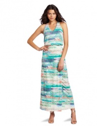 C&C California Women's Halter Maxi Dress, Aloe/Multi, Medium