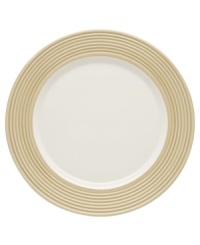 Find style and substance in the Tin Can Alley dinner plate. Concentric grooves – seven degrees – and a khaki glaze give the Lenox dinnerware its edge in versatile bone china.