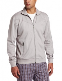 HUGO BOSS Men's Sleepwear Jacket With Mock Neck, Silver, Large