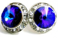 15MM Iridescent Jewel Tone Heliotrope Violet, Blue & Green Rondelle Swarovski Crystal Elements Round Stud Earrings, Hypoallergenic Posts