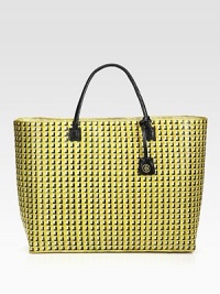 Lightweight raffia mixes with leather accents in this large carryall design with signature logo tag. Double leather top handles, 5¾ drop17¾W X 14½H X 6DImported