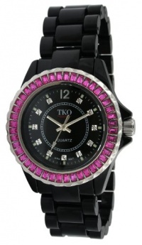 TKO ORLOGI Women's TK608-BFS Ceramix-Ice Black Acrylic Pink Crystals Watch