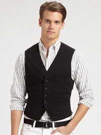 The pinnacle of casual polish, this classic-fitting vest is tailored in lightweight slub cotton twill with sleek Bemberg lining for a handsome finish.Button-frontChest, waist welt pocketsCottonDry cleanImported