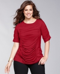 Dramatic, feminine ruching makes INC's plus size top feel fresh for the season. Pair it with a blazer and jeans for an effortless casual look.