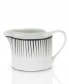 Have fun with the stylized stripes and serious durability of Mikasa's Cheers creamer. Bone china in black and white caters modern tables with a sense of whimsy. (Clearance)