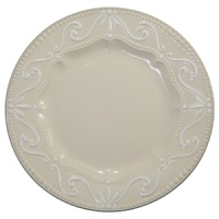 Feminine and sophisticated. Off-white porcelain body with white embossing. Dishwasher and microwave safe.