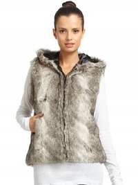 THE LOOKFaux fur designHoodFront zip closureSleevelessSide seam pocketsTHE FITAbout 23 from shoulder to hemTHE MATERIALAcrylic Fully linedCARE & ORIGINDry cleanImportedModel shown is 5'10 (177cm) wearing US size S/M. 