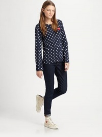 Ladylike polka dots and a contrasting heart emblem add ladylike charm to this soft jersey top. RoundneckLong sleevesCottonHand washImportedModel shown is 5'11 (178cm) wearing US size Small.