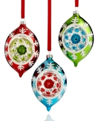 With frosty white sparkles and dazzling colors, these lovely oval ornaments reflect the lights from your tree to add even more shine to this joyous holiday.