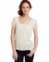 Calvin Klein Jeans Women's Petite Short Sleeve Knit Shirt With Allover Sequins