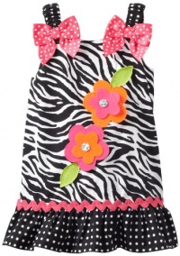 Youngland Baby-Girls Infant Sleeveless Animal Print Sundress With 3d Flowers and Bows at Shoulders, Black/White/Multi, 12 Months