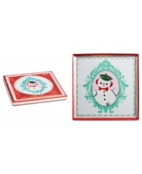 Spark some happy holiday nostalgia with the Christmas Cameo tray. Rosanna pairs a baby-faced snowman from Christmas past with vintage patterns and sparkling gold accents. A beautiful gift, with a matching box.