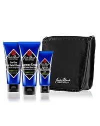 Our Jet Set Traveler contains three skin essentials with PureScience technology. This set offers a shaving regimen free from parabens, sulfates, colorants and synthetic fragrance. All you need, in generous travel sizes to cleanse, shave, moisturize and protect.This set contains:3 oz Pure Clean Daily Facial Cleanser3 oz Supreme Cream Triple Cushion Shave Lather1.5 oz Double-Duty Face Moisturizer SPF 20