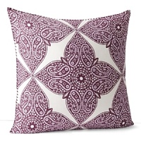 A bright floral paisley medallion print in eggplant, lavender and white.