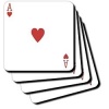 Ace of Hearts playing card - Red Heart suit - Gifts for cards game players of poker bridge games - Set Of 4 Coasters - Soft