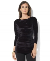 Lauren Ralph Lauren's elegant top is crafted in soft, fluid velvet and finished with a boatneck and flattering ruching at the sides.