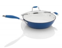 Fagor Michelle B. 4-1/2-Quart Cast Iron Lite Chicken Fryer with Glass Lid, Blue