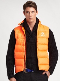 Crafted from durable polyester ripstop, this sporty down vest provides superior cold-weather protection without the bulk.Two-way zip frontSide zip pocketsAbout 22 from shoulder to hemPolyesterFill: 80% down/20% other feathersMachine washImported