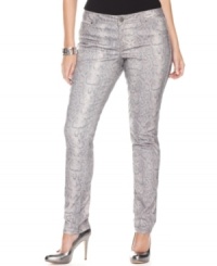 Turn up the heat on your casual style with INC's plus size skinny jeans, showcasing a sexy snakeskin print!