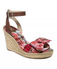 Think Lauren Bacall in Key Largo. The sweet Happly espadrille wedges by Marc Fisher take a retro silhouette and pepper it with plaid for a preppie, modern look.