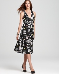 Mara Hoffman continues her reign of utterly unique prints and patterns with this tea length dress, edgy in a galactic-meets-geometric print.