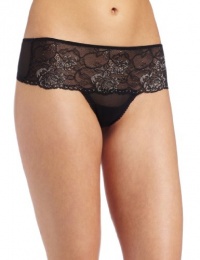 On Gossamer Women's Boudoir Blooms Hip Tanga Panty, Black, Small