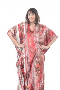 Satin Caftan, Print with Pin Stripe Mix & Red Detailing, Style#Caf-53