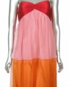 Lbd Laundry by Design Red Pink Orange Chiffon Colorblock Strapless Dress 10