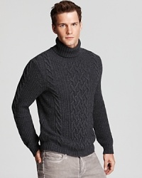 Warm up in this soft blend of wool and cashmere, rendered with a classic fisherman cable knit for masculine appeal.