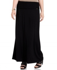 Embrace the chic comfort of Calvin Klein's plus size maxi skirt, featuring an elastic waist.