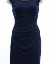 Laundry by Shelli Segal Ink Blot Blue Crystal Chain Link Necklace Jersey Sheath Dress 6