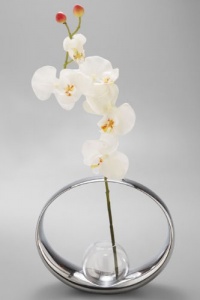 Nambe Globe Bud Vase with Silk Orchid, 8-Inch High by 9-Inch Width