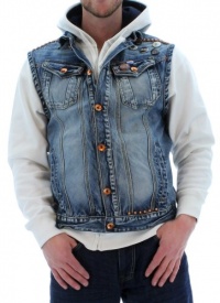 Akoo T.I. Fearless Denim Vest Jeans Jacket Distressed Stonewash