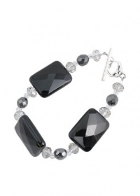 Barse Sterling Silver Sparkling Onyx Slab Bracelet