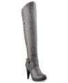 Over-the-knee gorgeous. G by GUESS' Tiyler boots feature a wrap-around buckle at the ankle and a sexy heel.