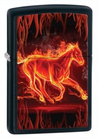 Zippo Matte Horse Flaming Lighter (Black, 5 1/2x 3 1/2-Cm)