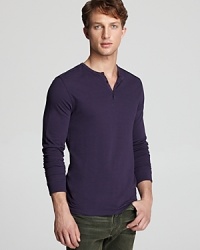 Considered details like buttons on the cuff of this soft and casual henley are what separate John Varvatos designs from the others.