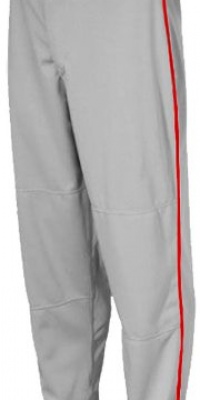 Rawlings Youth Relaxed Fit YBP350MRP Piped Baseball Pant, Blue Grey with Scarlet Piping, Youth Large