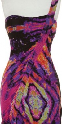 RAMPAGE One Shoulder Multicolor Ruched Dress [42107641186], Black/Pin, X-Small