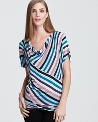 Multi-directional stripes in bold hues lend striking interest to this Ella Moss top, featuring an elegantly draped neckline.