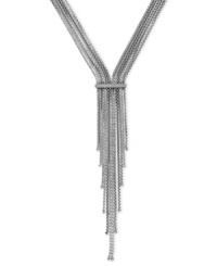 Meeting in the middle makes for an elegant look in this necklace from BCBGeneration. Crafted from silver-tone mixed metal, the chains come together and end in a stylish tassel. Approximate length: 19 inches. Approximate drop: 7 inches.