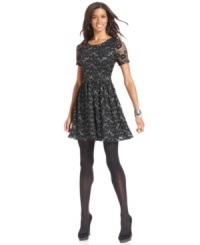 An ultra-feminine A-line silhouette and lacy fabric make this petite dress from NY Collection a ravishing look!