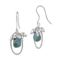 Sterling Silver Link and Turquoise Drop French Wire Earrings