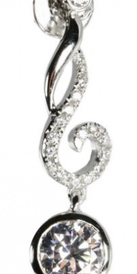 Rose Princess 18K White Gold Plated 925 Silver 7 X 9mm Gemstone White Sapphire Music Note Shaped Drop Earrings