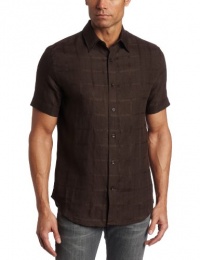 Perry Ellis Men's Short Sleeve Tonal Plaid Linen Woven