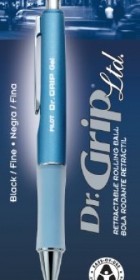 Pilot Dr. Grip Limited Retractable Rolling Ball Gel Pen, Fine Point, Ice Blue Metallic Barrel, Black Ink (36271)