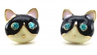 DaisyJewel Baby Aqua Blue Eyed Black and White Tuxedo Kitty Cat Stud Earrings - Purrfectly Cute & Skin-Safe - Betsey Johnson Style Inspired