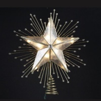 10 Lighted Capiz Star with Beaded Sunbursts Christmas Tree Topper- Clear Lights