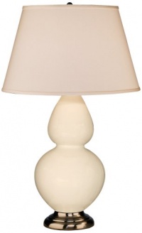 Robert Abbey 1756X Double Gourd - Table Lamp, Antique Silver Finish with Bone Glass with Pearl Dupioni Fabric Shade