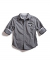 GUESS Kids Boys Shirt with Roll-Up Sleeves, GREY (12/14)